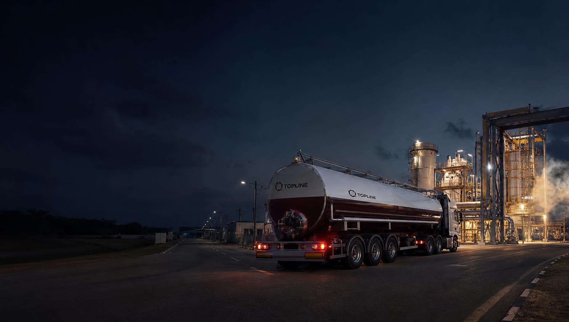 TOPLINE LNG tanker departing the Oghara/Ovade facility in Delta State, Nigeria at blue hour